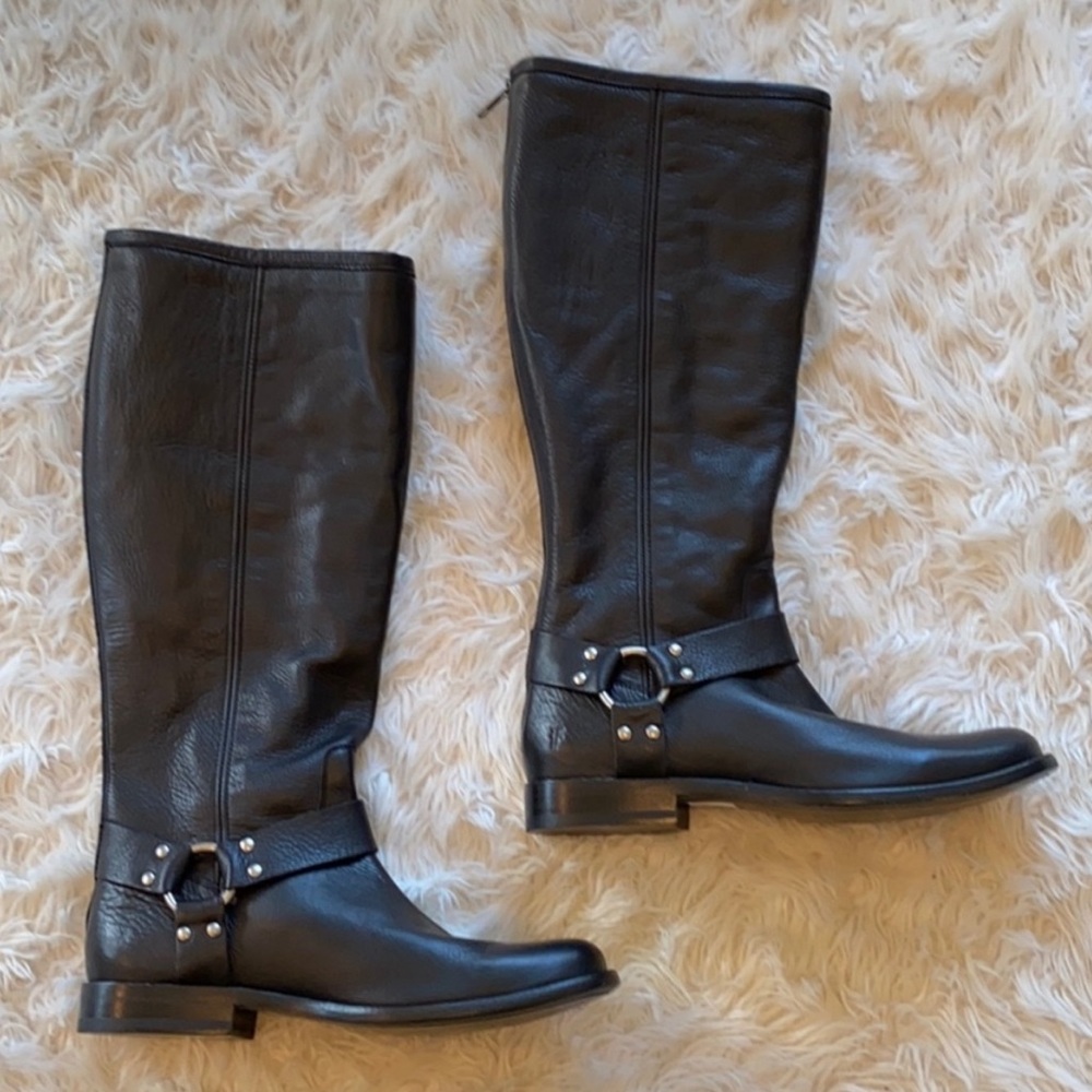 Frye Phillip Harness Tall Boots — Black, Size 9 EUC